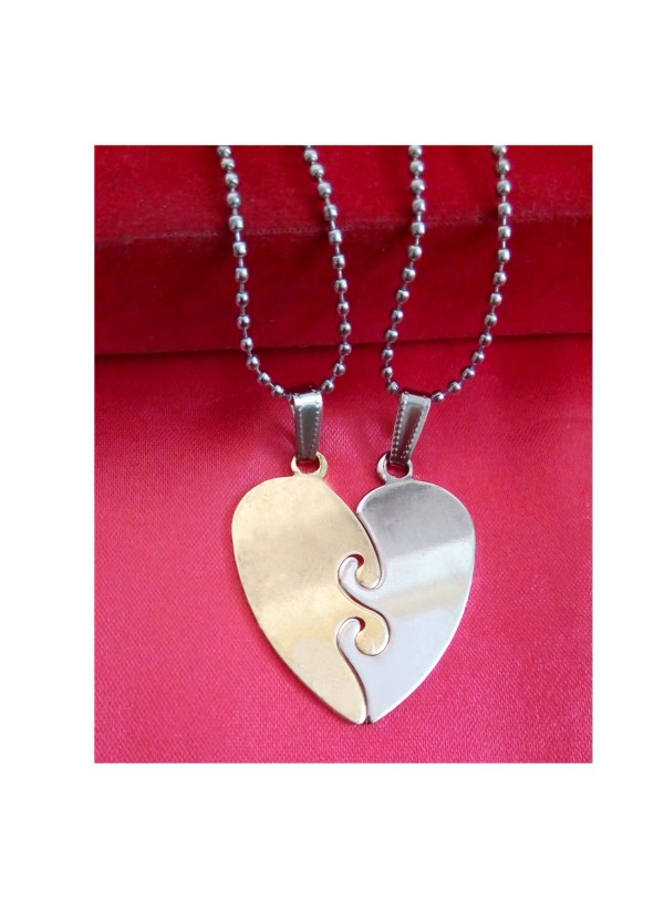 Two Pieces Couple Heart Shape Necklace by Menjewell 